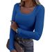 2025 New European And American Hot-Selling Ribbed Slim Fit Long Sleeve Square Neck T-Shirt For Women_ecoleips.com