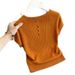 Women's Pumpkin Orange Square Neck Short Sleeve Knit T-Shirt Hollowed Out Back Buttons Spring Summer Style Top_ecoleips.com