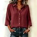 Women's Solid Color Casual Loose Shirt Spring Autumn European American Style Single Breasted Linen Top Nine Sleeve_ecoleips.com