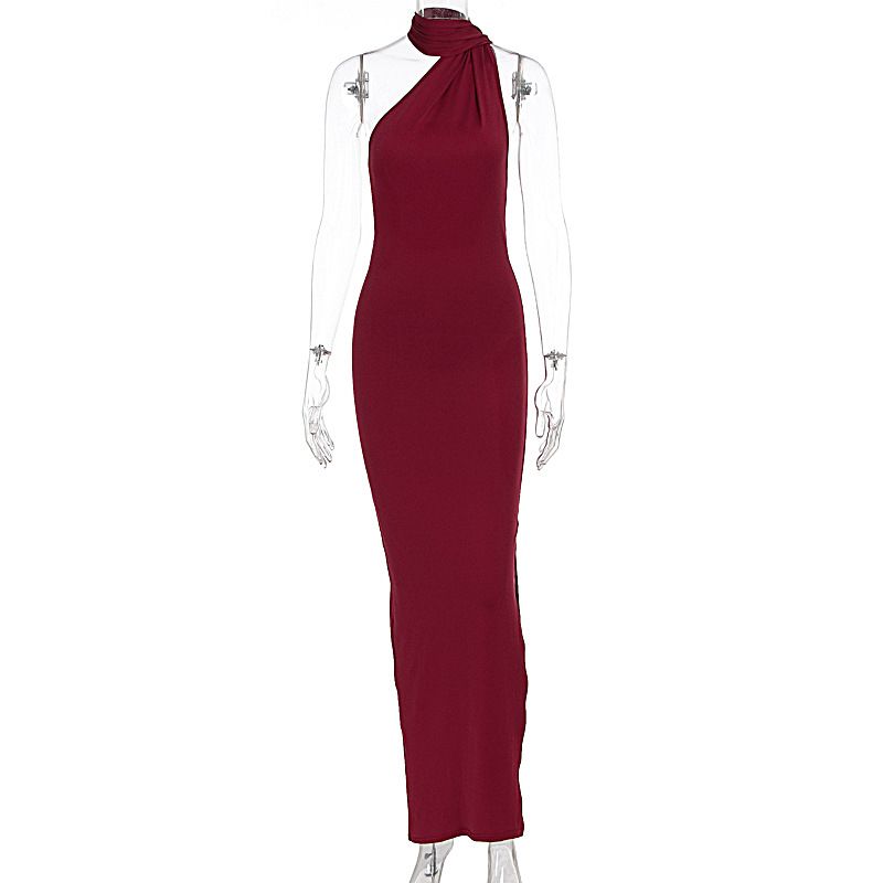 Fashion Sexy Backless Halter Strap Dress Bodycon Long Dress With Ribbon For Trendy Girls Y2K Streetwear_ecoleips.com