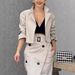 Women’s Clothing Women's Suit Lapel Patchwork No Long Sleeve Top Skirt Two piece Set with Belt_ecoleips.com