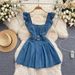 Women's Clothing Women's Age-reducing College-style Sweet Flying Sleeve Strap Dress Women's Retro Denim A- Line Short Dress Trendy_ecoleips.com