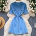 Women's Clothing High End Fashionable Metal Button Slim Short Sleeved Dress For Women In Summer With Slim Waist And Temperament Sweater Dress_ecoleips.com