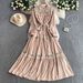 Women's Retro Style Embroidered Round Neck Dress Sweet Tie Waist Slimming Ruffled Long Skirt Spring Autumn_ecoleips.com