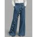 Women's Clothing Spring/Summer Retro Women's Faux Denim Pants Irregular Mid-Waisted High Waist Wide Leg Casual Trousers For Plus Size Ladies_ecoleips.com