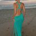 Beach Vacation Knit Dress With Hollow-out Back, High Slit, Slimming Long Dress, Hot Girl Party Dress_ecoleips.com
