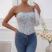 Diamond Patterned Fishbone Waist Corset European And American Style Tank Top Camisole, Cross Border Sexy Hot Girl Low Cut Backless Floral Bra_ecoleips.com