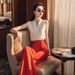 Elegant Women's Street Youthful Fashion White Sleeveless Top Wide-Leg Pants Two-Piece Set_ecoleips.com