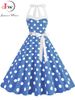 Elegant Halter Vintage Summer Party Dress Women's Strapless Dot Print Pinup Rockabilly Big Swing Pink Sundress 50s 60s Style_ecoleips.com
