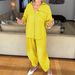 Women's Clothing Casual Cotton Linen Two Piece Set Elastic Waist Solid Color Pants With Shirt_ecoleips.com