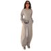 Women's Casual Long Sleeve Top with Pockets Wide Leg Pants Set Comfortable Minimalist Outfit for Everyday Wear_ecoleips.com