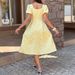 Elegant Puff Sleeve A-Line Dress Women's Clothing Flattering Silhouette American Style Spring Summer_ecoleips.com