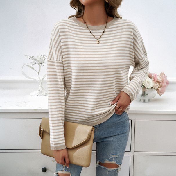 Autumn/Winter Casual Sweater With Round Collar And Stripes, Suitable For Both Men And Women_ecoleips.com