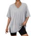 Women's V-Neck Short Sleeve T-Shirt – Minimalist Solid Color Split Hem Casual Top For Spring & Summer_ecoleips.com