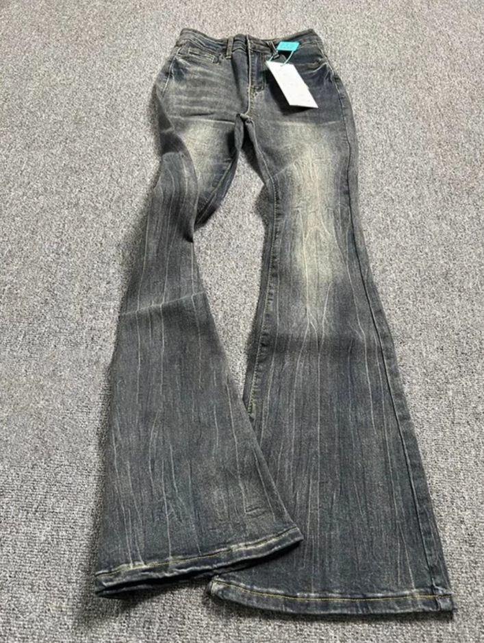 Y2K Vintage High-Waisted Flared Jeans – Women's Retro 90s Stretch Denim Pants With Horse Hem (Blue, S-XL)_ecoleips.com