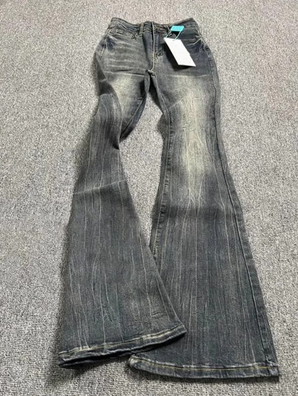 Y2K Vintage High-Waisted Flared Jeans – Women's Retro 90s Stretch Denim Pants With Horse Hem (Blue, S-XL)_ecoleips.com