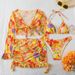 Women's Floral Print Bikini Set With Long-Sleeve Cover-Up – UPF 50+ Rash Guard & High-Waist Bottoms (S-XL, Orange/Pink/Lavender)_ecoleips.com