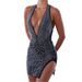 Women's clothing sexy backless deep V suspender hot diamond dress fashionable high slit nightclub party dress_ecoleips.com
