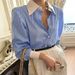 Women's Clothing Striped Patchwork Shirt Loose Casual Lapel Outerwear Shirt_ecoleips.com