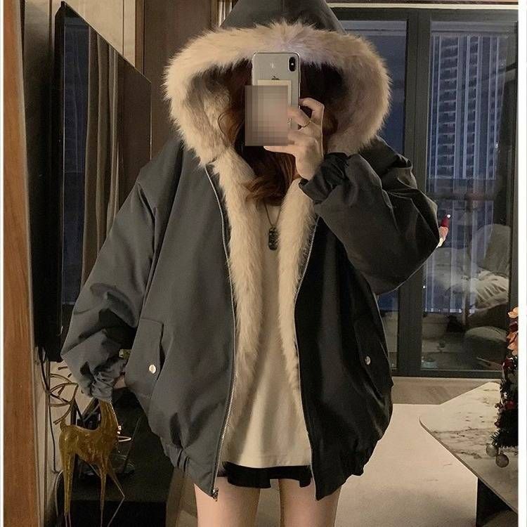 Reversible Faux Fur Puffer Jacket For Women - Winter Short Coat With Hood, Warm Thickened Dual-Side Wear, Street Style Outerwear_ecoleips.com