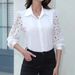 Elegant Long Sleeve Lace Blouse For Women – Stylish Office & Casual Button-Up Shirt With Floral Collar (White/Black, S-Xxl)_ecoleips.com