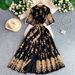 Women's French Retro Heavy Embroidery Lapel Dress Korean Style Single-Breasted Slimming Ruffled Long Skirt Summer Dress_ecoleips.com