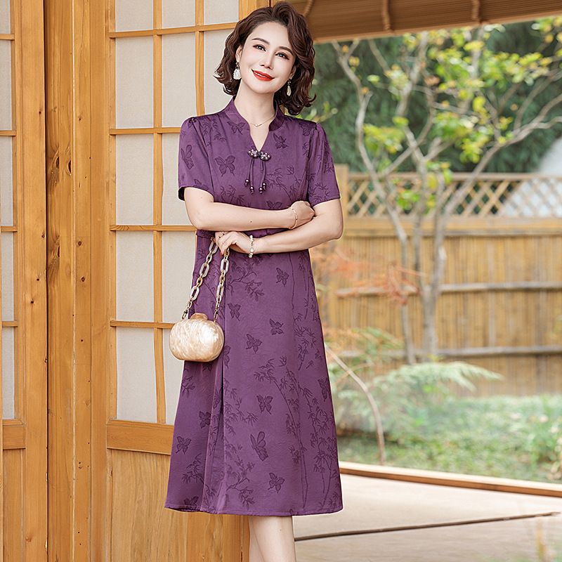 Mother's Slim-fit Dress, Chinese-style Cheongsam, Tummy-concealing Slimming, Summer For Middle-aged And Elderly Women,_ecoleips.com