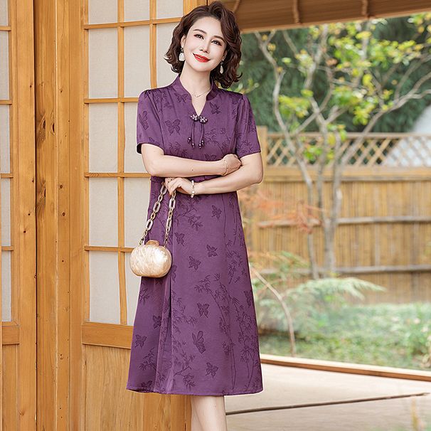 Mother's Slim-fit Dress, Chinese-style Cheongsam, Tummy-concealing Slimming, Summer For Middle-aged And Elderly Women,_ecoleips.com