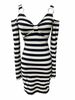 WOMENGAGA Nightclub Sexy Spicy Girl Stripe Design Long Sleeve Off Shoulder V-Neck Low Cut Short Tight Dress Elegant Sweet I3Z5_ecoleips.com