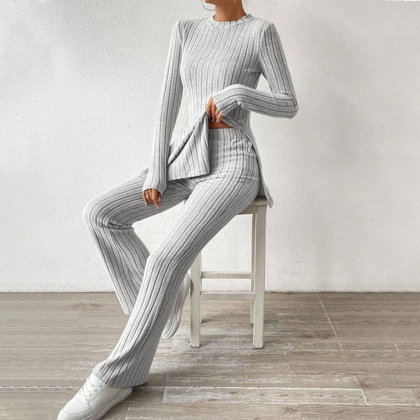 Voya Women's Simple Lazy Style Fashion Set Autumn/Winter Home Solid Color Comfort Two Piece Set_ecoleips.com