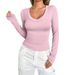 Y2k Stretch Knit Long Sleeve Top For Women - U Neck Layering Tee In 12 Trendy Colors - Soft Viscose Blend Fabric, Comfort Fit S/M/L/Xl_ecoleips.com