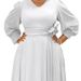 K New Fashion Elegant Plain Color A-line Skirt Plus Size Dress_ecoleips.com