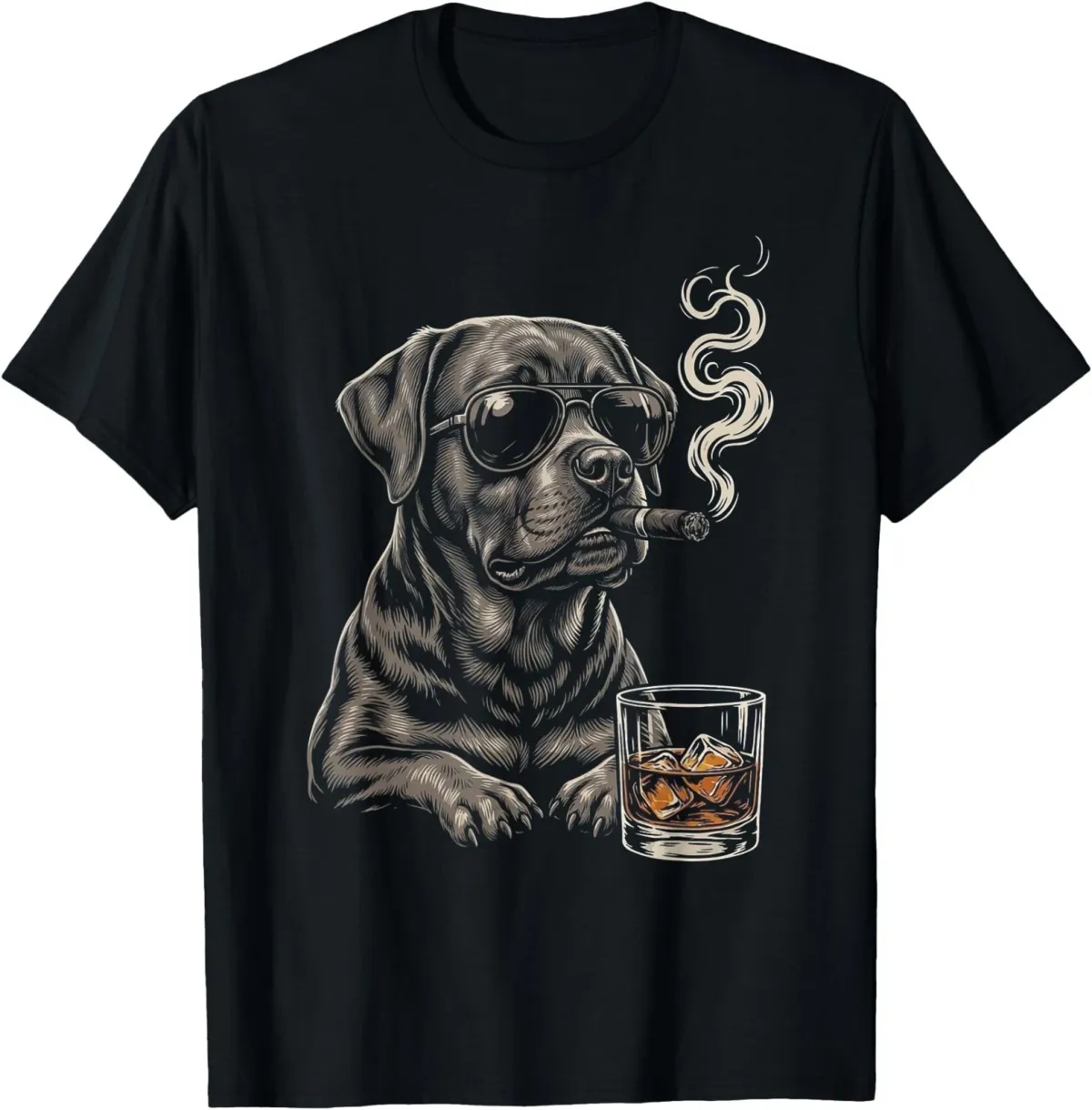 Women's T-Shirts Labrador Retriever Smoking Cigar Whiskey Bourbon Dog Funny T-Shirt_ecoleips.com