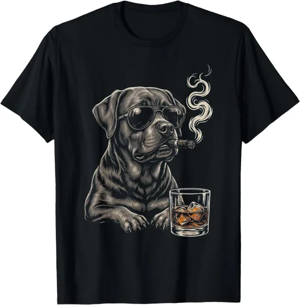 Women's T-Shirts Labrador Retriever Smoking Cigar Whiskey Bourbon Dog Funny T-Shirt_ecoleips.com
