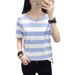 Summer Trendy Women's Short-sleeved Loose Pullover Split-ended T-shirt Colored Stripes_ecoleips.com