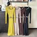 Elegant Knit Wrap Dress With Doll Collar - Stretchy High-Waisted Mermaid Hem Long Sleeve Dress For Women (Black, Mustard Yellow, Brown, Beige)_ecoleips.com