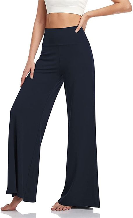 Women's High Waisted Wide Leg Pants - Stretchy Flowy Trousers For Work & Casual, Straight Leg Lounge Pants (Black/Burgundy/Navy/Gray)_ecoleips.com