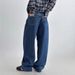 American-style Spring Vintage Blue Versatile Classic Simple Wide-leg Jeans Slimming Floor-length Pants For Women_ecoleips.com