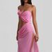 Women's Solid Color High-Waisted Long Dress With Hollowed Out Front And Split Back, Slim Fit, 8111_ecoleips.com