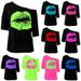 . European American Spring And Autumn Women's Retro Big Lips Print 80s Style Off-Shoulder Mid-Sleeve T-Shirt_ecoleips.com