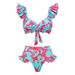 Women's Ruffle Print High-Waisted Bikini Set European American Style Two-Piece Swimsuit For Vacation Sexy Simple Design_ecoleips.com