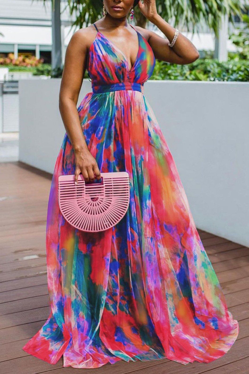 Women's Clothing Print Large Hem Mesh Dress Commuter Plus Size Women's Dress_ecoleips.com