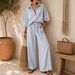 European And American Style Women's Summer Fashion Set Striped Long Sleeved Shirt And Loose Pants Two-Piece Outfit_ecoleips.com