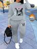 Women's Autumn And Winter Hip-hop Casual Street Letter Pattern Printed Round Neck Sports Shirt+sports Pants Set-584_ecoleips.com