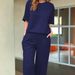 Women's Spring/Summer Two Piece Set Crew Neck Long Sleeve Top High Waisted Wide Leg Straight Leg Pants_ecoleips.com