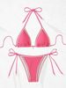 European American Style Bikini Halter Neck Straps Sexy Swimwear for Beach Vacation Polyester Regular Thickness Cross Border in Stock_ecoleips.com