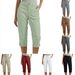 Women's Solid Color Cargo Pants Button Waistband Capri Pants with Rolled up Cuffs England Style Fashion for Spring/Autumn Summer_ecoleips.com