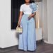 Women's Clothing round neck short sleeve striped contrast color wide leg pants two piece set_ecoleips.com
