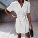 Women's Clothing V Neck Suit Collar Short Sleeve Dress Short Dress Solid Color_ecoleips.com