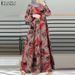 Women's Clothing Robe Vintage Casual Print Muslim dress Full Sleeve O-Neck Robe Elegant Party Dress_ecoleips.com